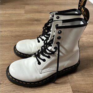Dr. Martens White Combat Boots with Black Accents
